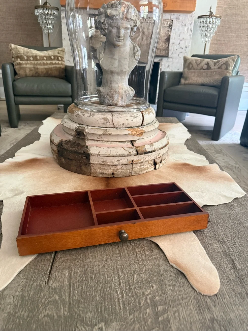 Wooden Desk Organizer Tray in Rust Brown - Display Trinket Shelf